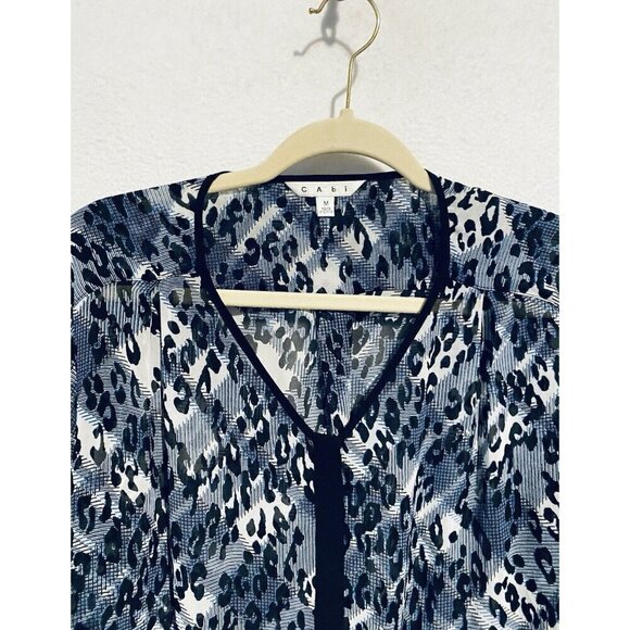 Cabi Top Womens Medium Fatale Blue Black Animal Print Sheer Button Up Boho 977 - Picture 3 of 9